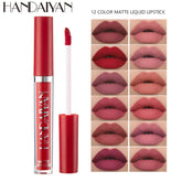 Handaiyan 12 Colors Matt Lip Gloss Longlasting Red Nude Lipstick Liquid matte Waterproof Lipgloss Makeup